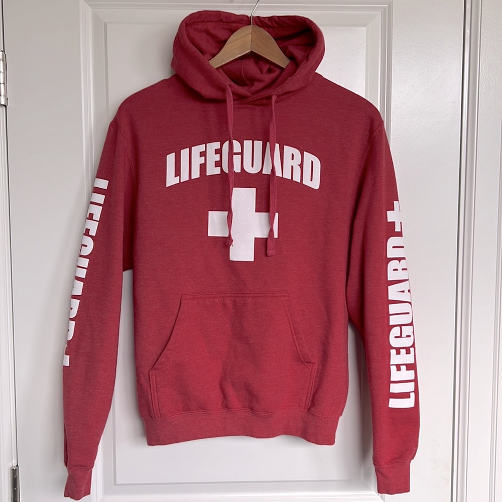 Ann Arbor Lifeguard Sweatshirt sz Small Red White Fleece Hoody Unisex Cozy Soft